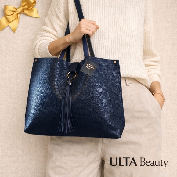 Ulta Beauty Handbags - Navy Blue Tote Ultra Textured Floppy Tote Gold Hardware